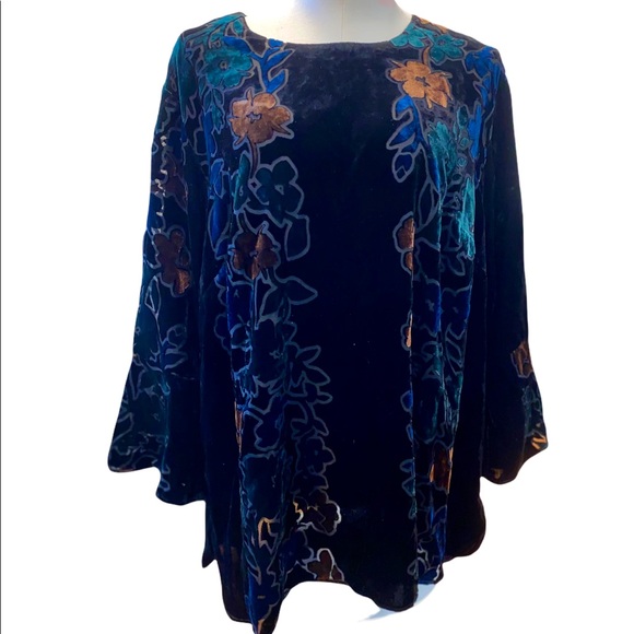 Calvin Klein Tops - Calvin Klein Black with Floral Patter Velvet Shirt